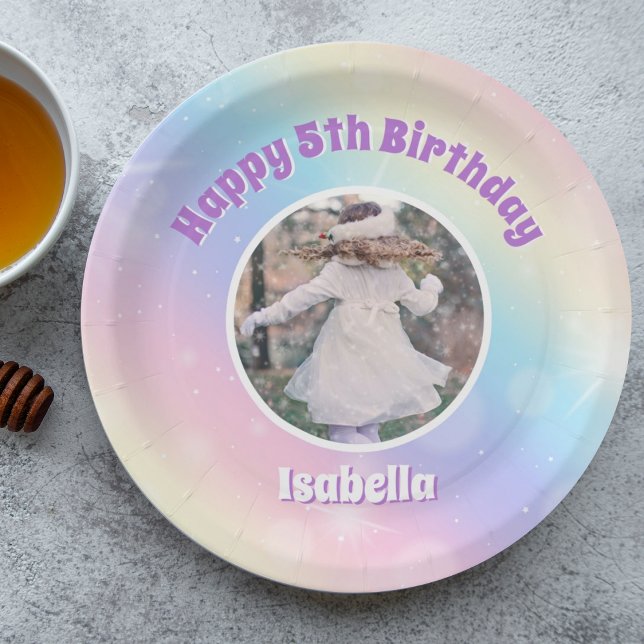 Pretty Pastel Rainbow Sparkle Kids Birthday Party Paper Plates (Creator Uploaded)