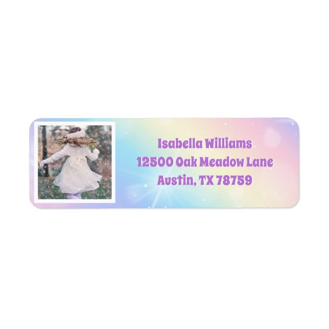 Pretty Pastel Rainbow Sparkle Kids Photo Label (Front)