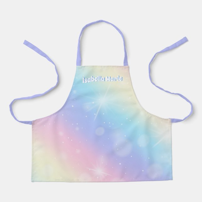 Pretty Pastel Rainbow Sparkle Personalized Girls Apron (Front)