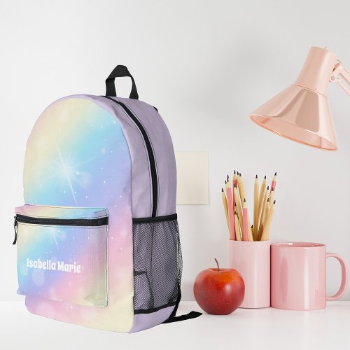 Pretty Pastel Rainbow Sparkle Personalized Printed Backpack