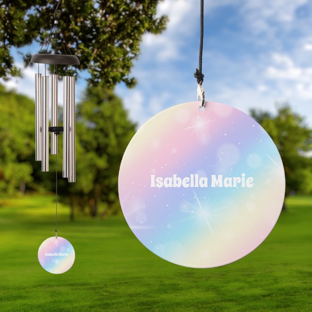 Pretty Pastel Rainbow Sparkle Personalized Wind Chime (Outdoor)