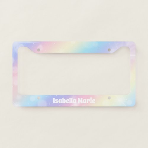 Pretty Pastel Rainbow Sparkly Personalized License Plate Frame