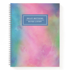 Pretty Pastel Rainbow Tie-Dye Watercolor Name  Notebook