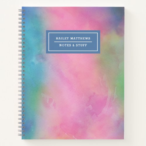 Pretty Pastel Rainbow Tie_Dye Watercolor Name  Notebook