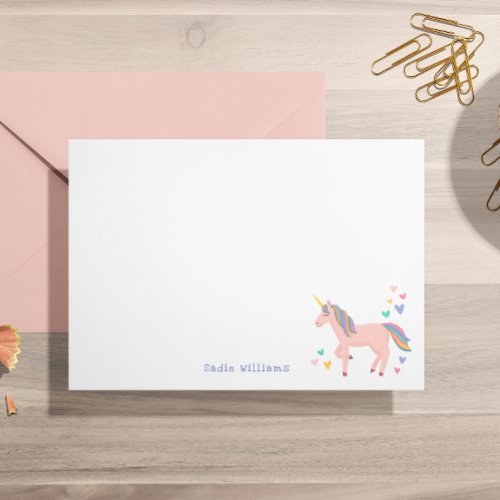 Pretty Pastel Rainbow Unicorn Kids Personal Note Thank You Card