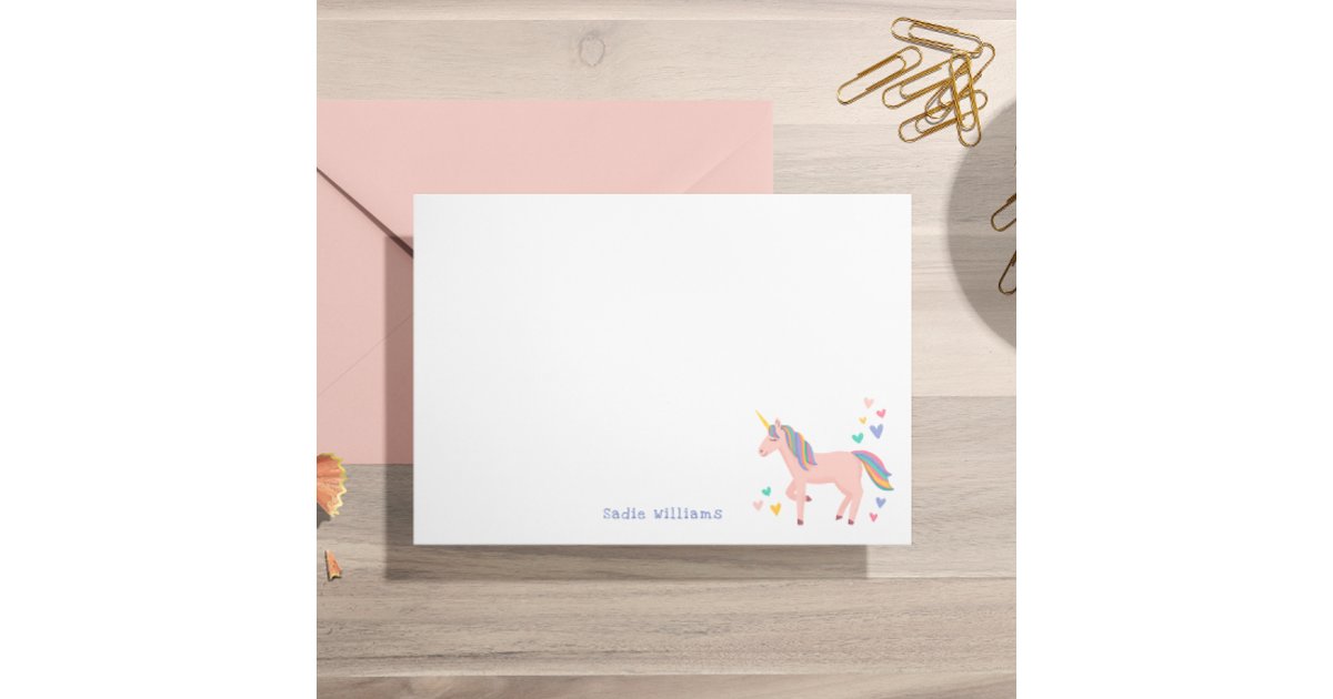 Pretty Pastel Rainbow Unicorn Kids Personal Note Thank You Card | Zazzle