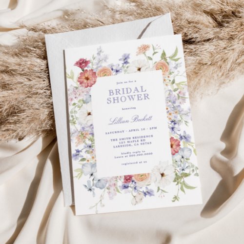 Pretty Pastel Spring Floral Frame Bridal Shower Invitation