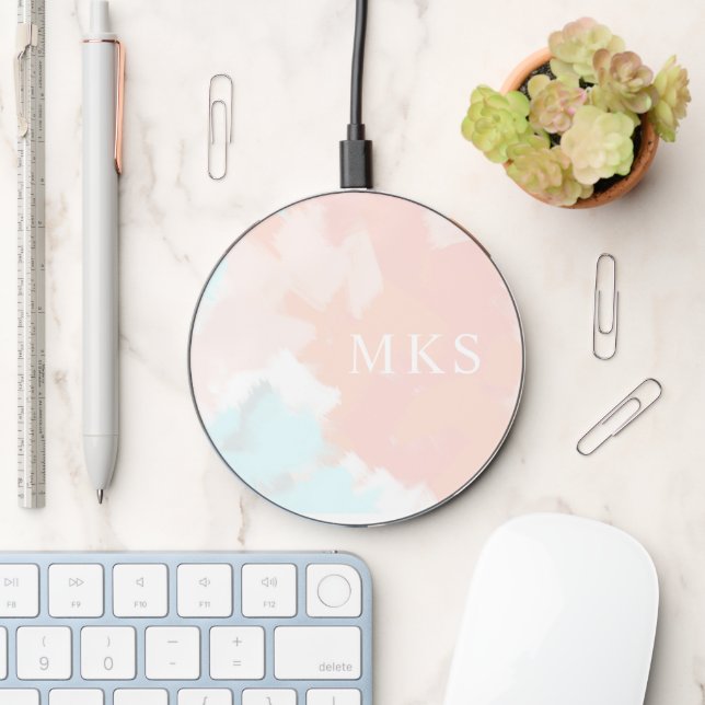 Pretty Pastel Springtime Monogram Mother's Day Wireless Charger (Desk)