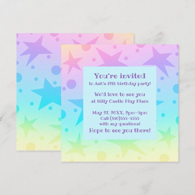 Pretty Pastel Stars And Dots Gradient Invitation (Front/Back)