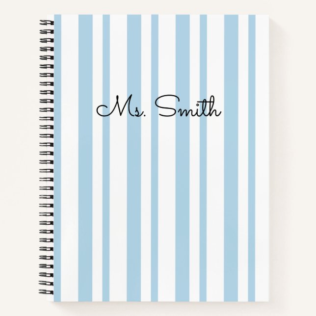 Pretty Pastel Striped Pattern Blue Notebook (Front)