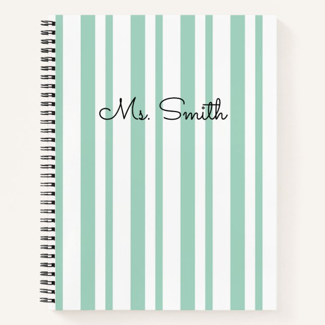 Pretty Pastel Striped Pattern Green Notebook (Front)