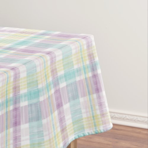 Pretty Pastel Stripes Plaid Pink Yellow Blue Tablecloth