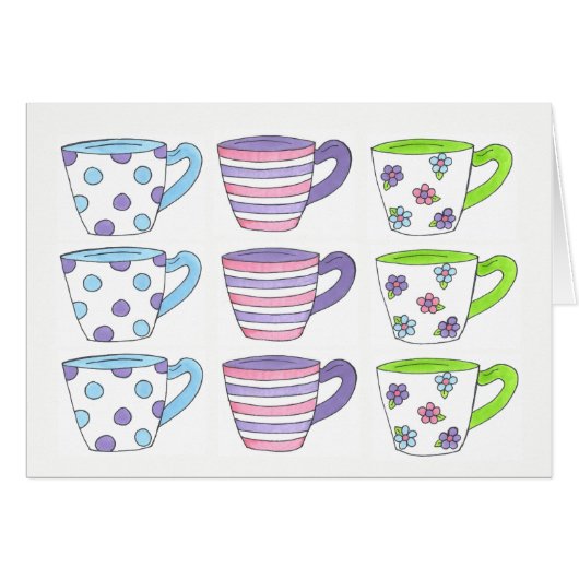 Pretty Pastel Teacups Tea Party Polka Dot Flower (Front Horizontal)