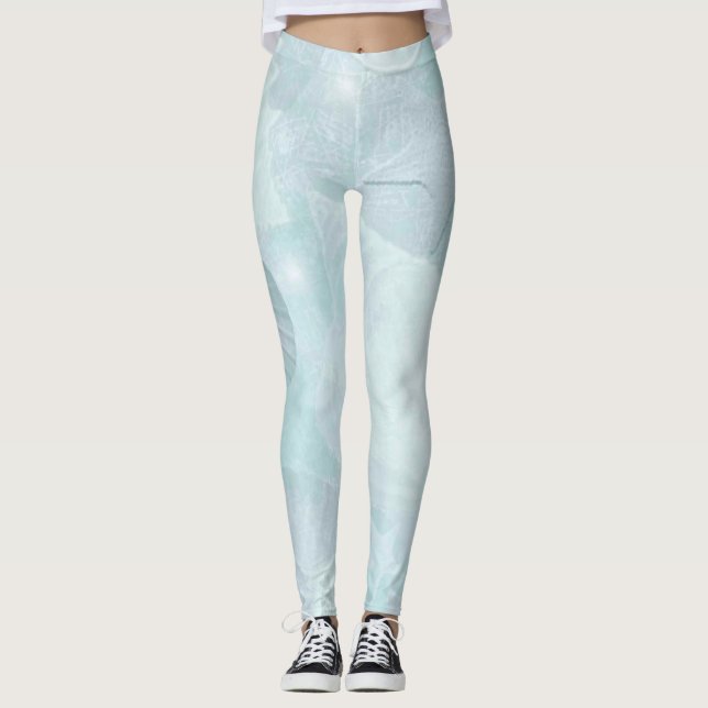 Pretty Pastel Under the Sea Blue Water Shells Leggings (Front)