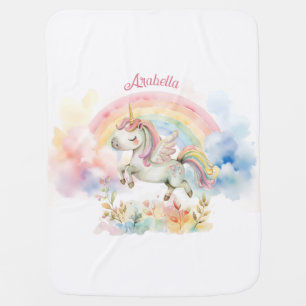Pretty Pastel Unicorn and Rainbow Baby Blanket