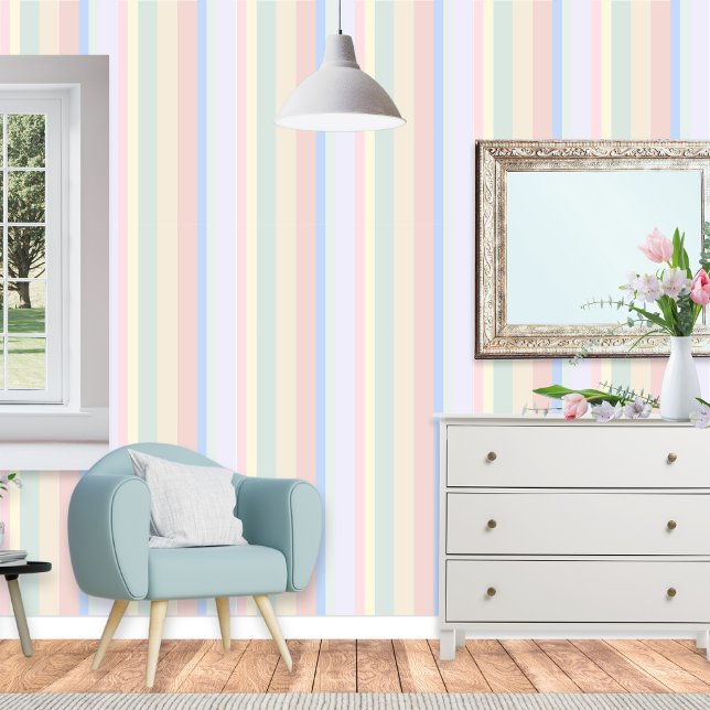 Pretty Pastel Vertical Striped Pattern Colorful  Wallpaper (Pretty wallpaper with vertical stripe pattern in ice cream pastel colors)
