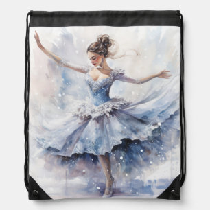 PRETTY PASTEL WATERCOLOR BALLERINA IN BLUE DRAWSTRING BAG