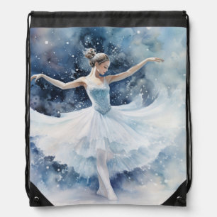 PRETTY PASTEL WATERCOLOR BALLERINA IN BLUE DRAWSTRING BAG
