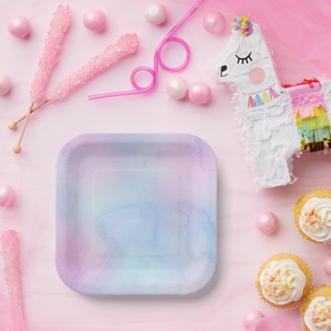 Pretty Pastel Watercolor Birthday Purple Paper Plates (Party)