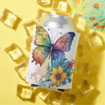 Pretty Pastel Watercolor Butterflies &amp; Flowers Can Cooler at Zazzle