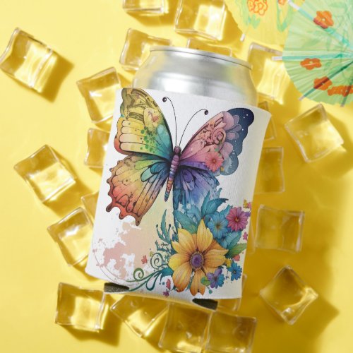 PRETTY PASTEL WATERCOLOR BUTTERFLIES  FLOWERS CAN COOLER