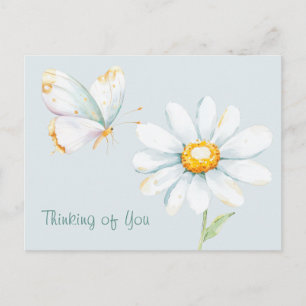 Pretty Pastel Watercolor Butterfly and Daisy Postcard
