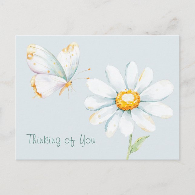 Pretty Pastel Watercolor Butterfly and Daisy Postcard (Front)