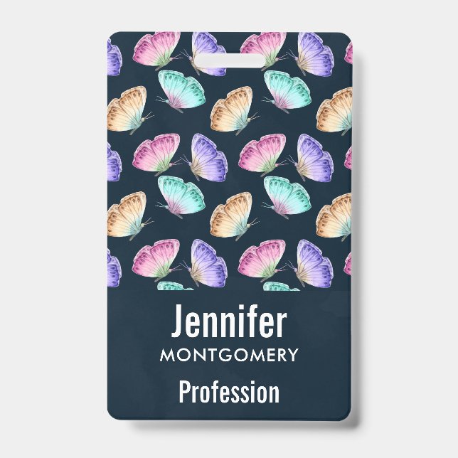 Pretty Pastel Watercolor Butterfly Pattern Badge (Front)