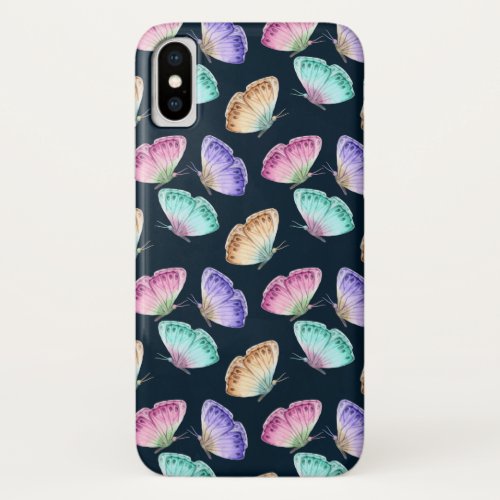 Pretty Pastel Watercolor Butterfly Pattern iPhone X Case