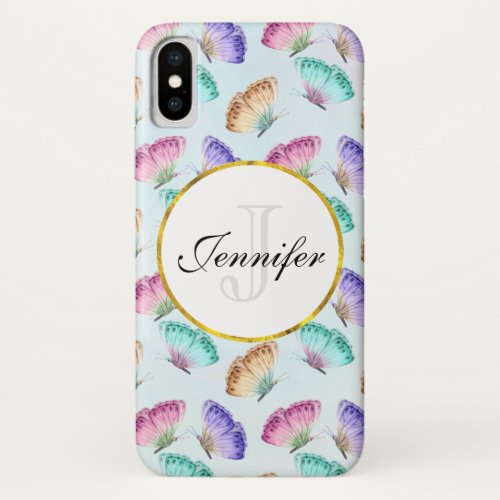 Pretty Pastel Watercolor Butterfly Pattern iPhone X Case