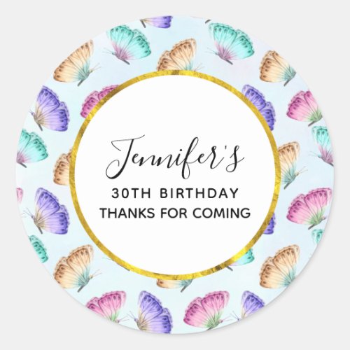 Pretty Pastel Watercolor Butterfly Pattern Classic Round Sticker