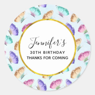 Pretty Pastel Watercolor Butterfly Pattern Classic Round Sticker