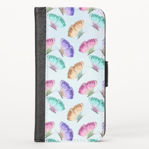 Pretty Pastel Watercolor Butterfly Pattern iPhone X Wallet Case