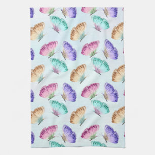 Pretty Pastel Watercolor Butterfly Pattern Kitchen Towel