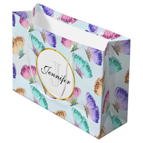 Pretty Pastel Watercolor Butterfly Pattern Large Gift Bag