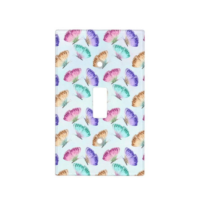 Pretty Pastel Watercolor Butterfly Pattern Light Switch Cover (Front)