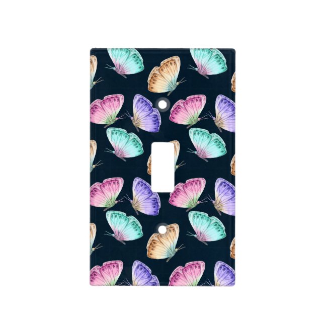 Pretty Pastel Watercolor Butterfly Pattern Light Switch Cover (Front)