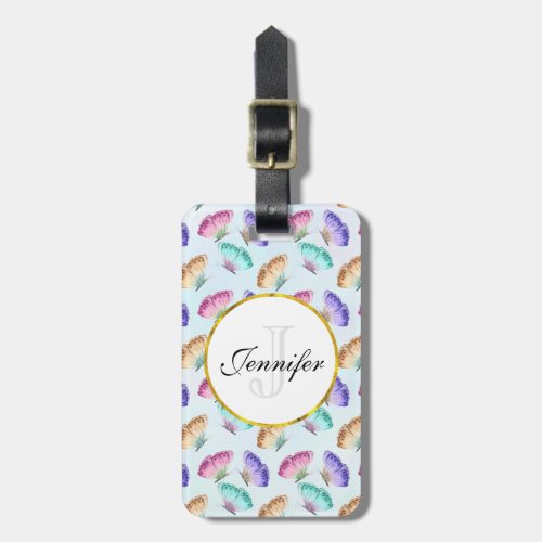 Pretty Pastel Watercolor Butterfly Pattern Luggage Tag