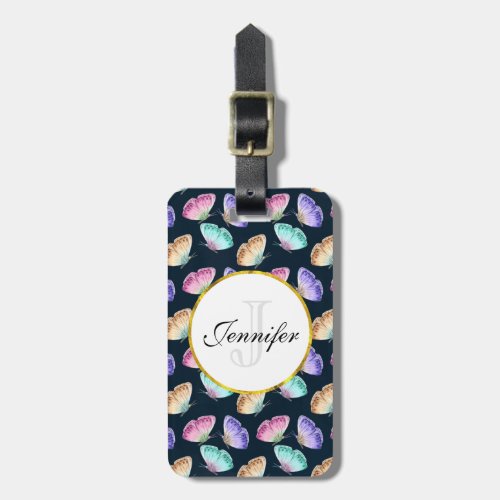 Pretty Pastel Watercolor Butterfly Pattern Luggage Tag