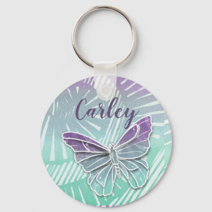 Pretty Pastel Watercolor Butterfly Personalised Keychain