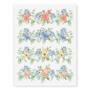 Pretty Pastel Watercolor Cottagecore Floral Temporary Tattoos