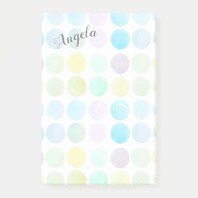 pretty pastel watercolor dots design custom post-it notes (Front)
