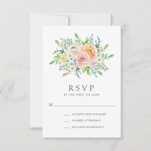 Pretty Pastel Watercolor Floral Bouquet Wedding RSVP Card