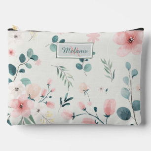 Pretty Pastel Watercolor Floral Personalised Accessory Pouch