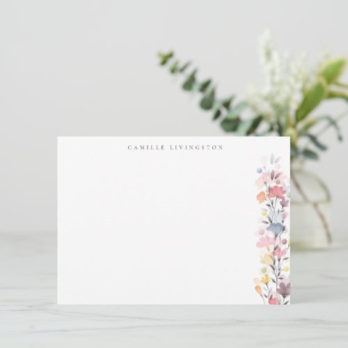 Pretty Pastel Watercolor Floral Personalized  Note Card