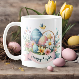 Pretty Pastel Watercolor Florals Happy Easter Coffee Mug