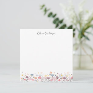 Pretty Pastel Watercolor Flower Border Custom Note Card