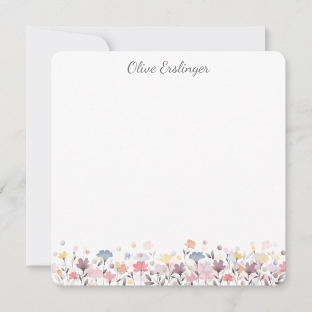Pretty Pastel Watercolor Flowers Personalized Note Card (Front)