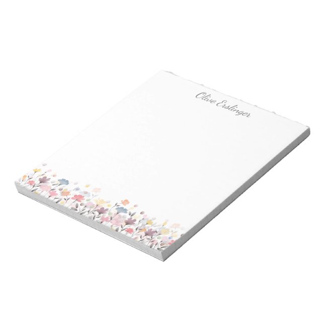 Pretty Pastel Watercolor Flowers Personalized Notepad (Rotated)