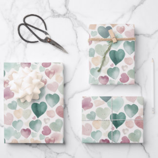 Pretty Pastel Watercolor Heart Pattern  Wrapping Paper Sheets